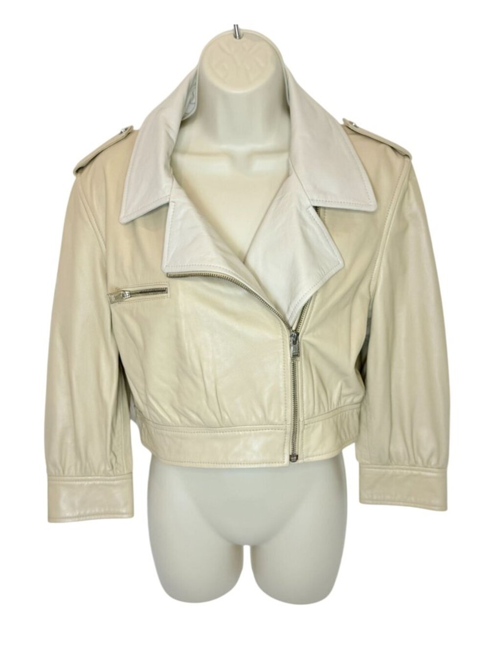 LAMARQUE Cream cropped leather biker jacket - Size M